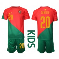 Camiseta Portugal Joao Cancelo #20 Primera Equipación para niños Mundial 2022 manga corta (+ pantalones cortos)
